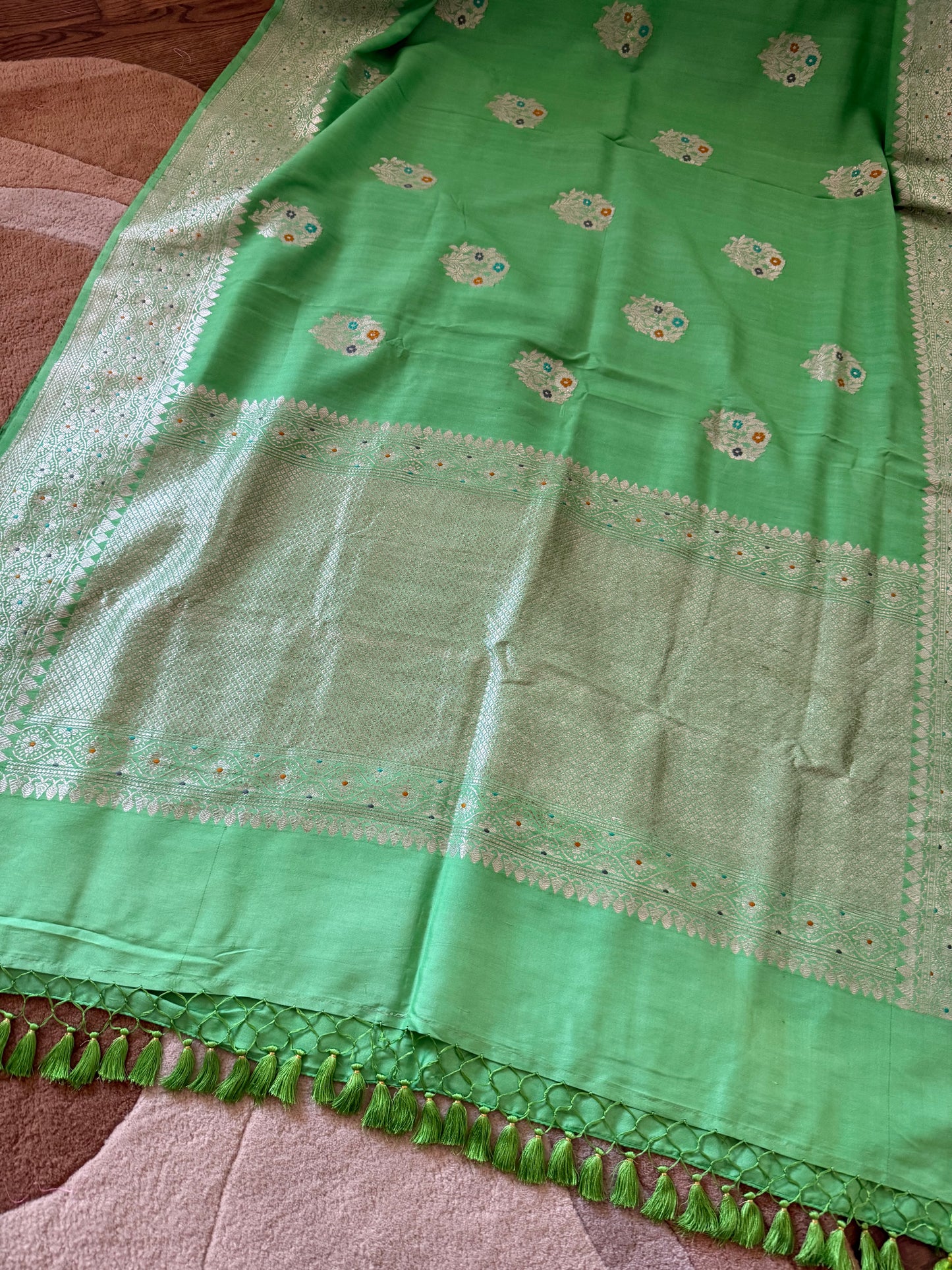 Kaduwa butta Tusser Banarasi Saree - Seafoam Green