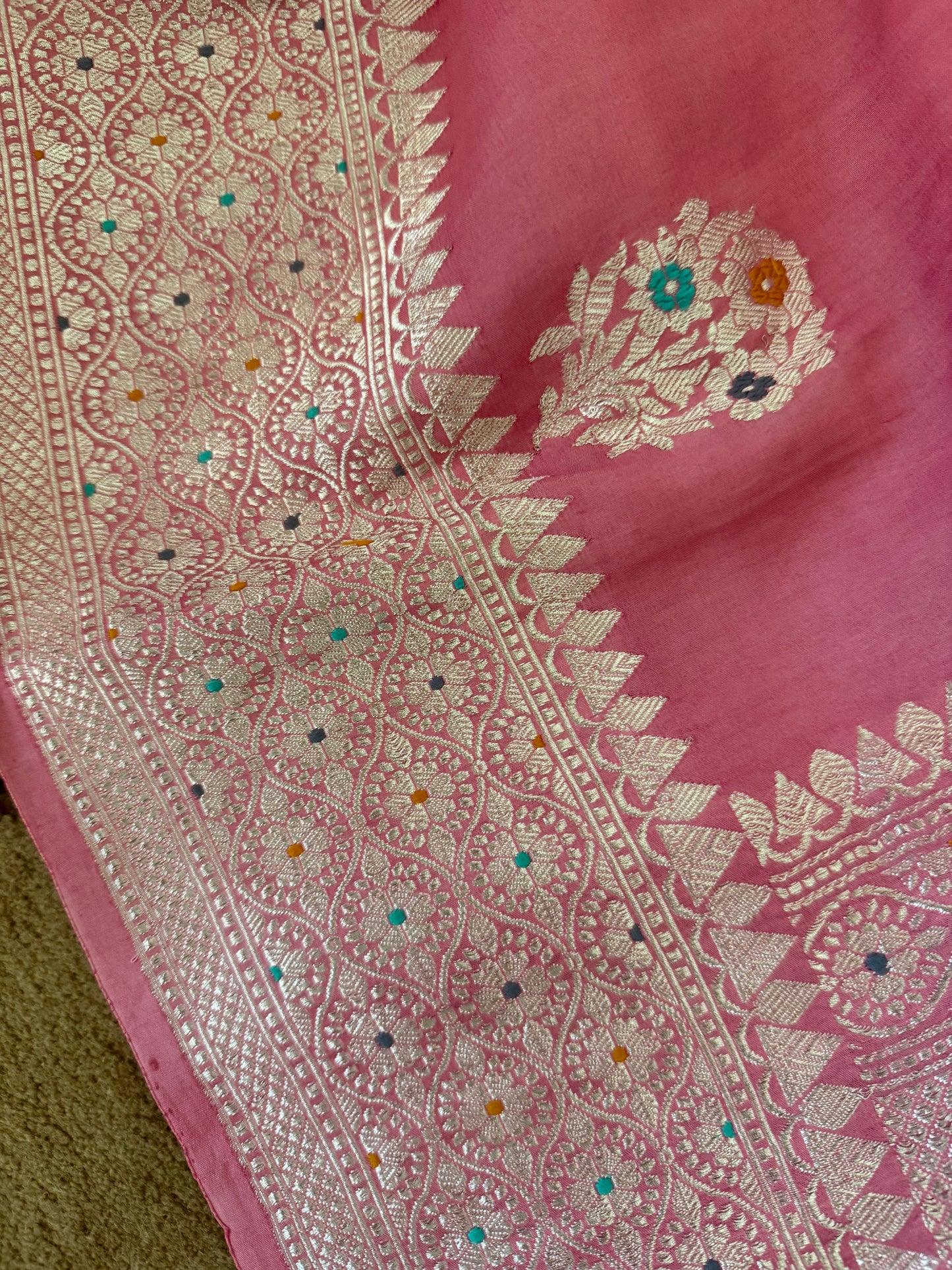 Kaduwa butta Tusser Banarasi Saree - Coral Pink