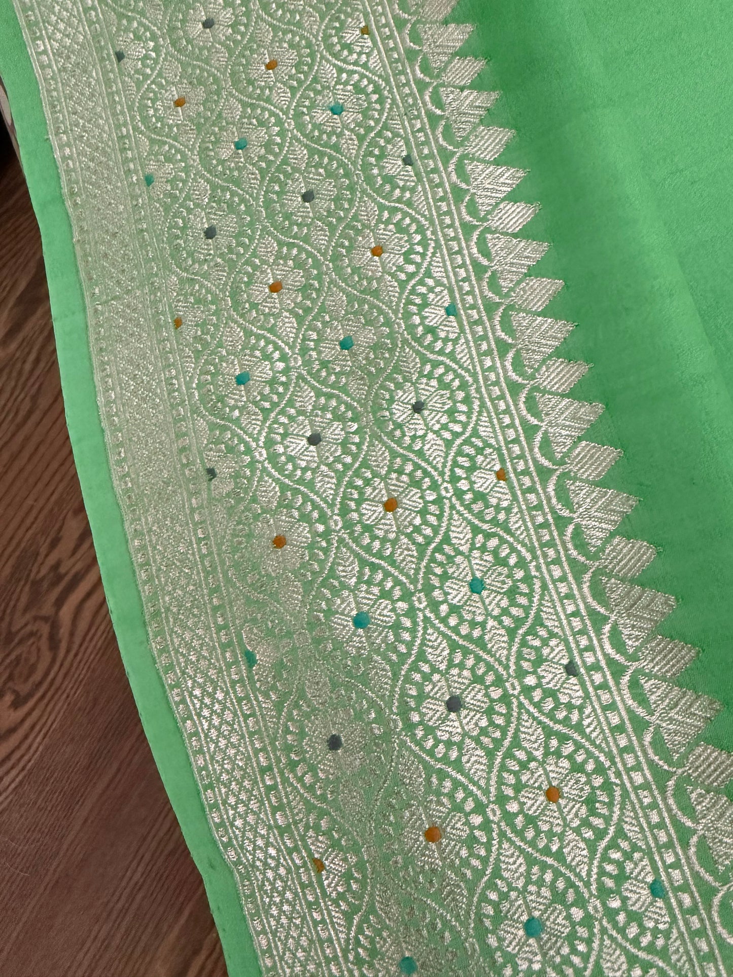 Kaduwa butta Tusser Banarasi Saree - Seafoam Green