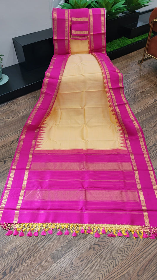 Arani Silk Saree - Peach body with Pink Pallu