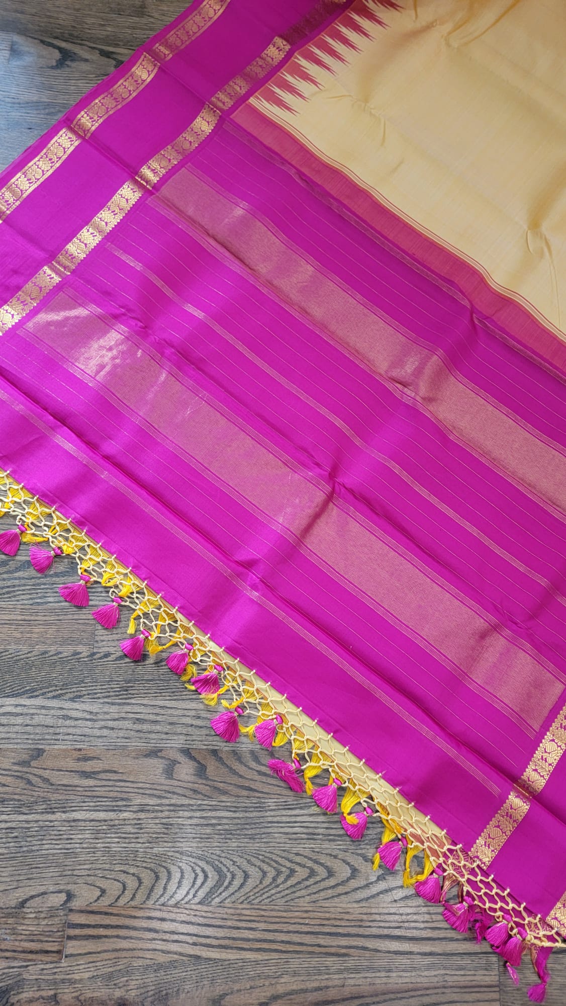 Arani Silk Saree - Peach body with Pink Pallu