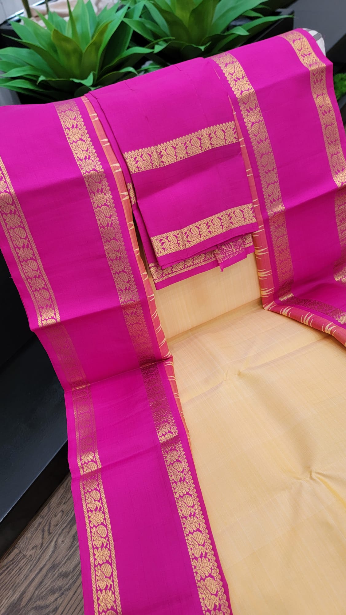 Arani Silk Saree - Peach body with Pink Pallu