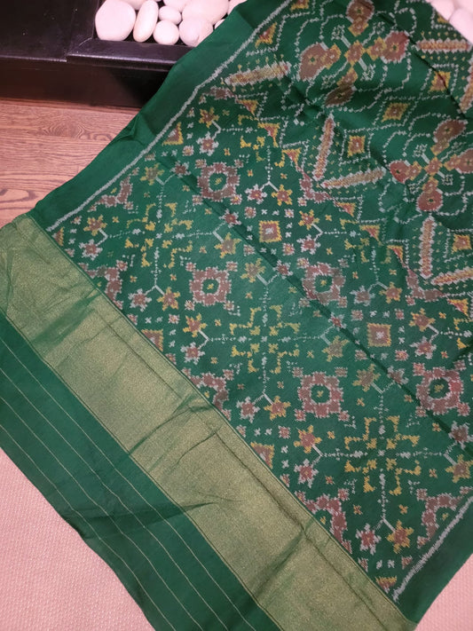 Hand Woven Patola Woolen Shawl - Green