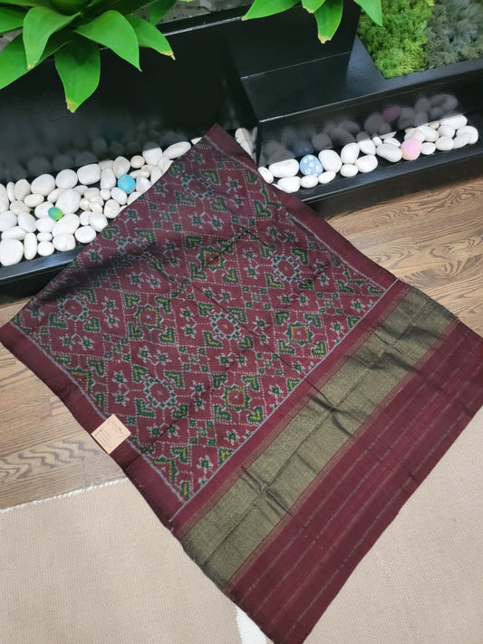 Hand Woven Patola Woolen Shawl - Dual Color - Maroon/Green