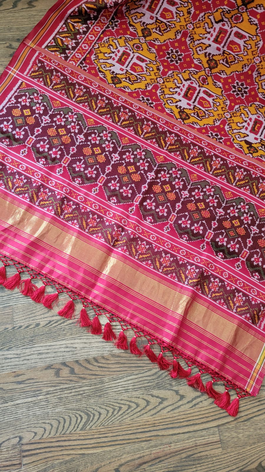 Patola Saree - Elephant motif - Red/Yellow