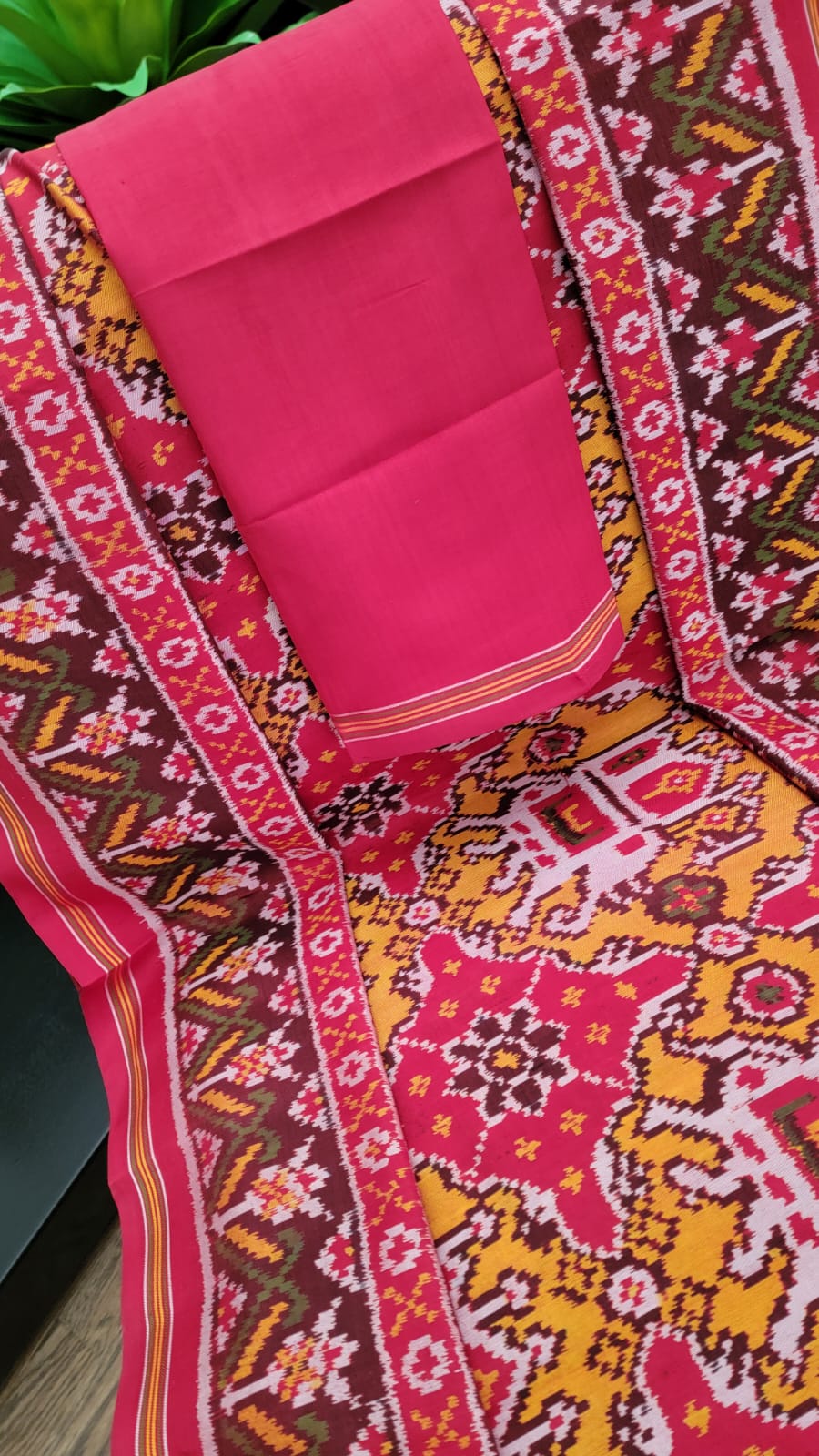 Patola Saree - Elephant motif - Red/Yellow