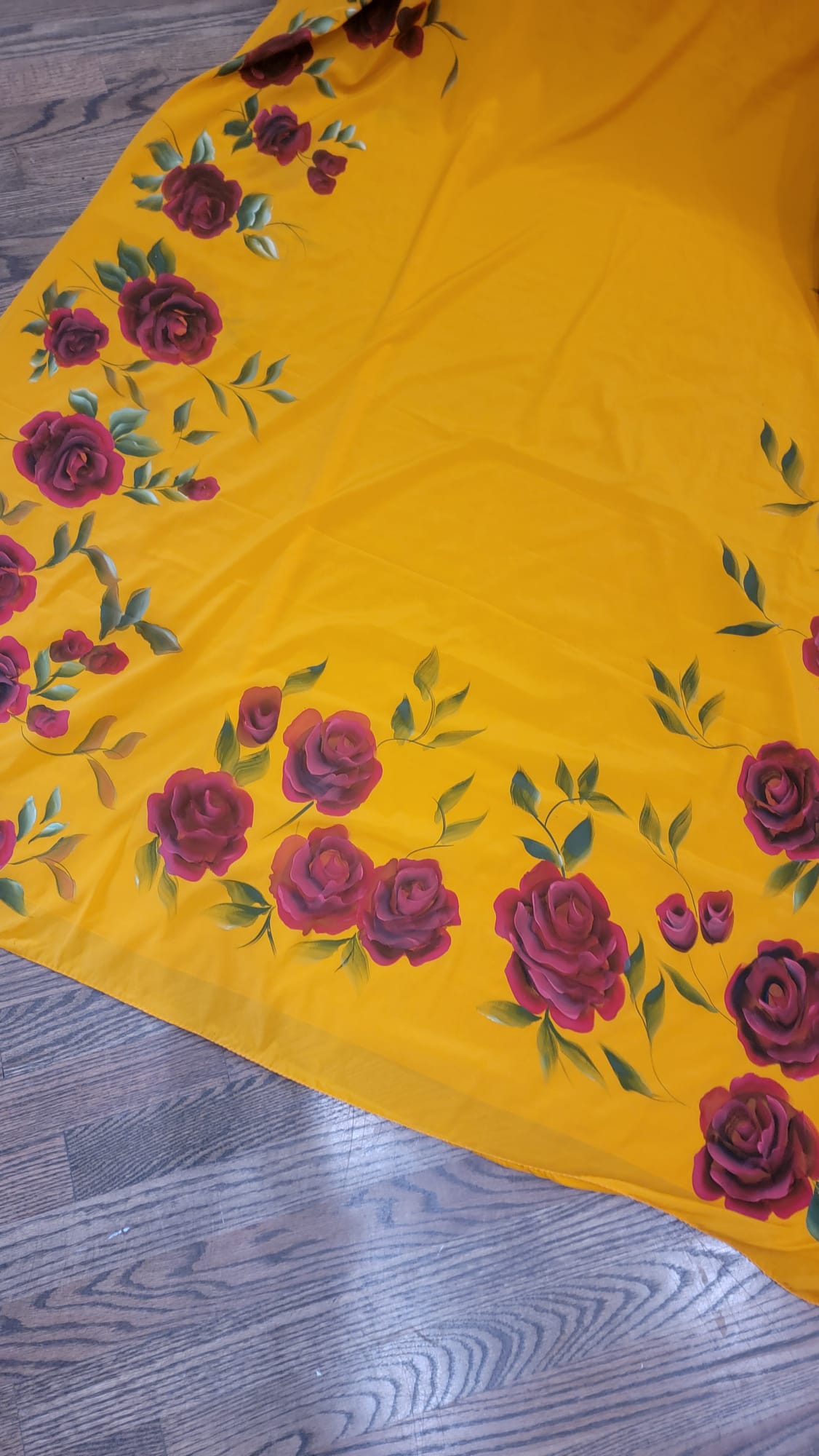 Hand Painted floral Saree on Crape