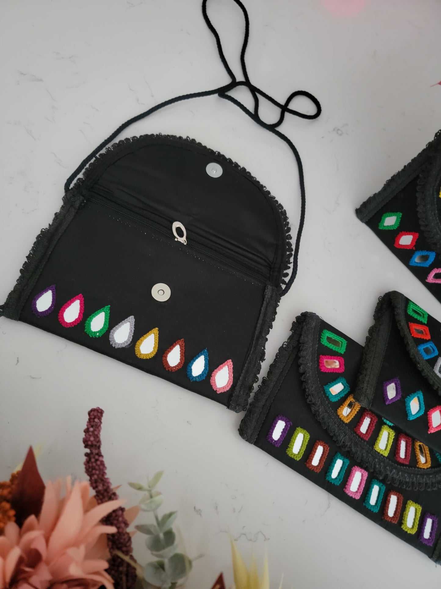 Hand embroidered Mirror work Clutches - Black