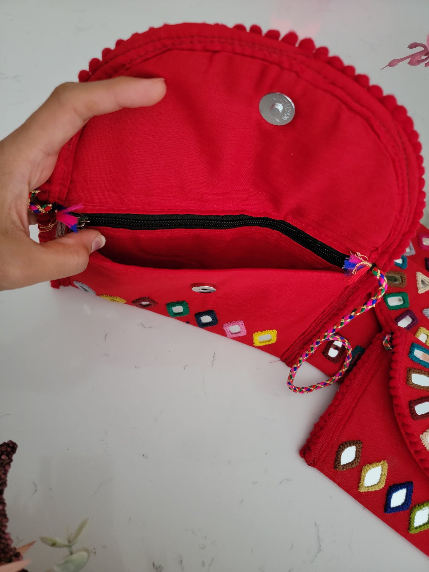 Hand embroidered Mirror work Clutches - Red