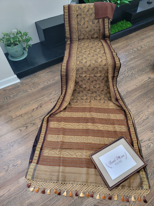 Ajarakh Natural Color Dyed hand block printed Saree on Vidarbha Tussar