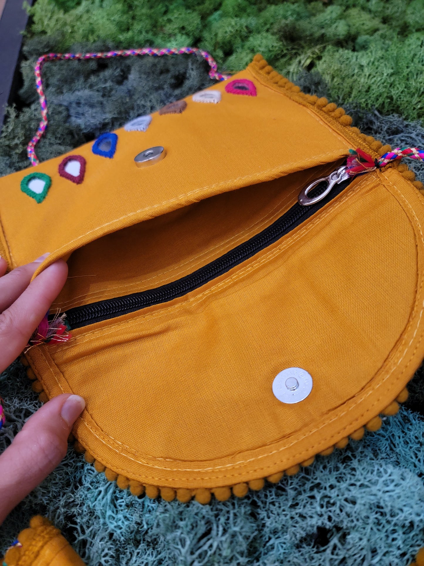 Hand embroidered Mirror work Clutches - Yellow