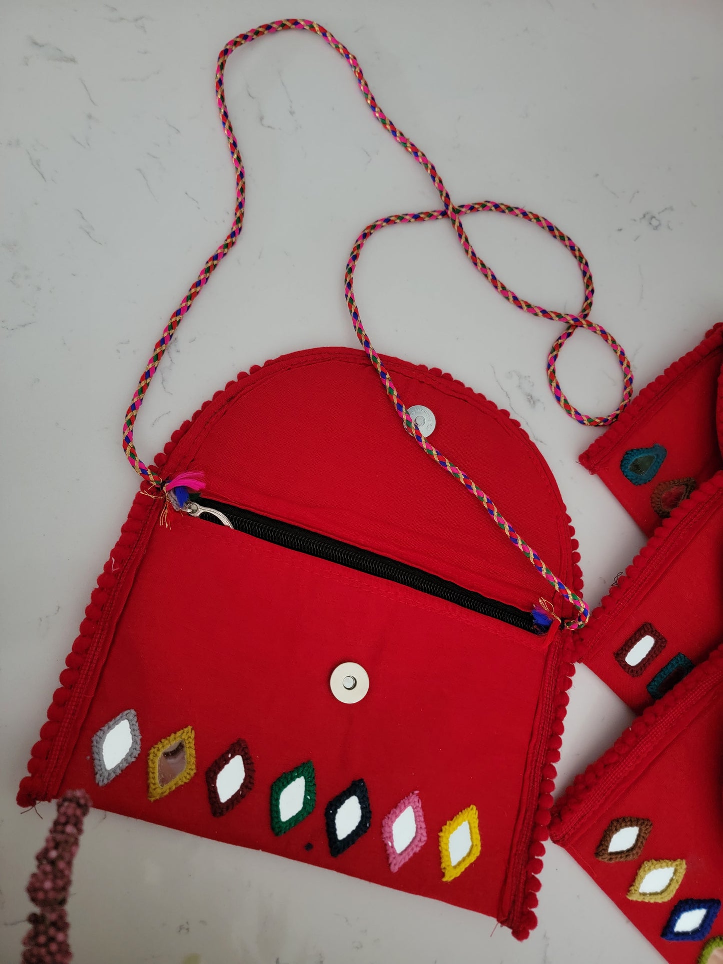 Hand embroidered Mirror work Clutches - Red